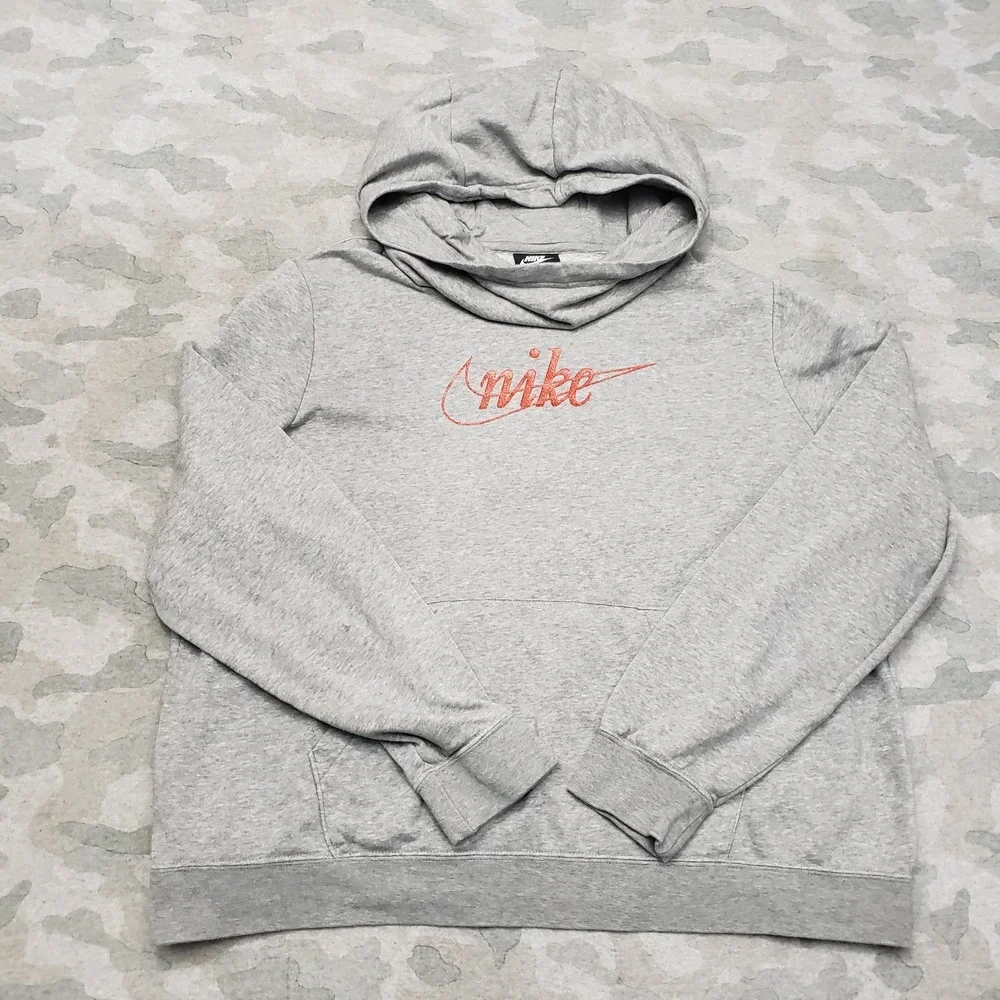Nike Sweatshirt‎ Womens XL Gray Pullover Hooded Pockets Center Swoosh